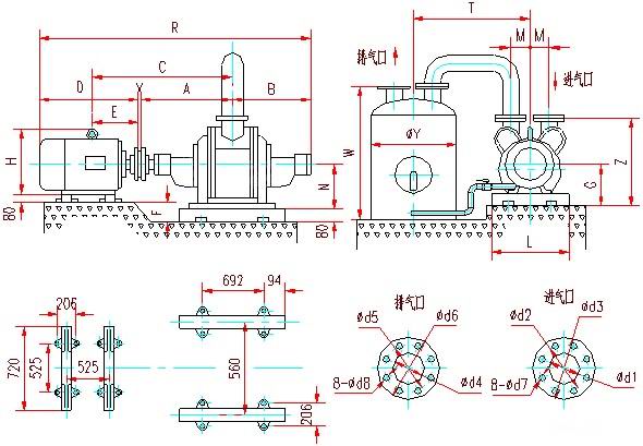 SZ型水環(huán)式真空泵外形及安裝尺寸圖