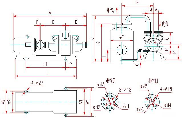 SZ型水環(huán)式真空泵外形及安裝尺寸圖